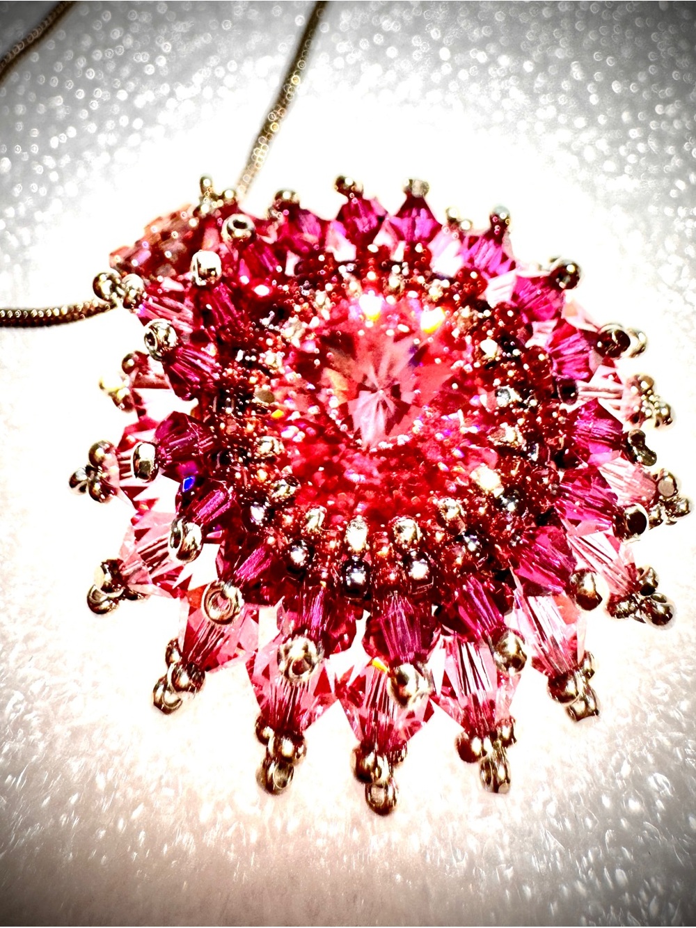 Handmade Pink Sawatzky Crystal Pendant Necklace NWOT